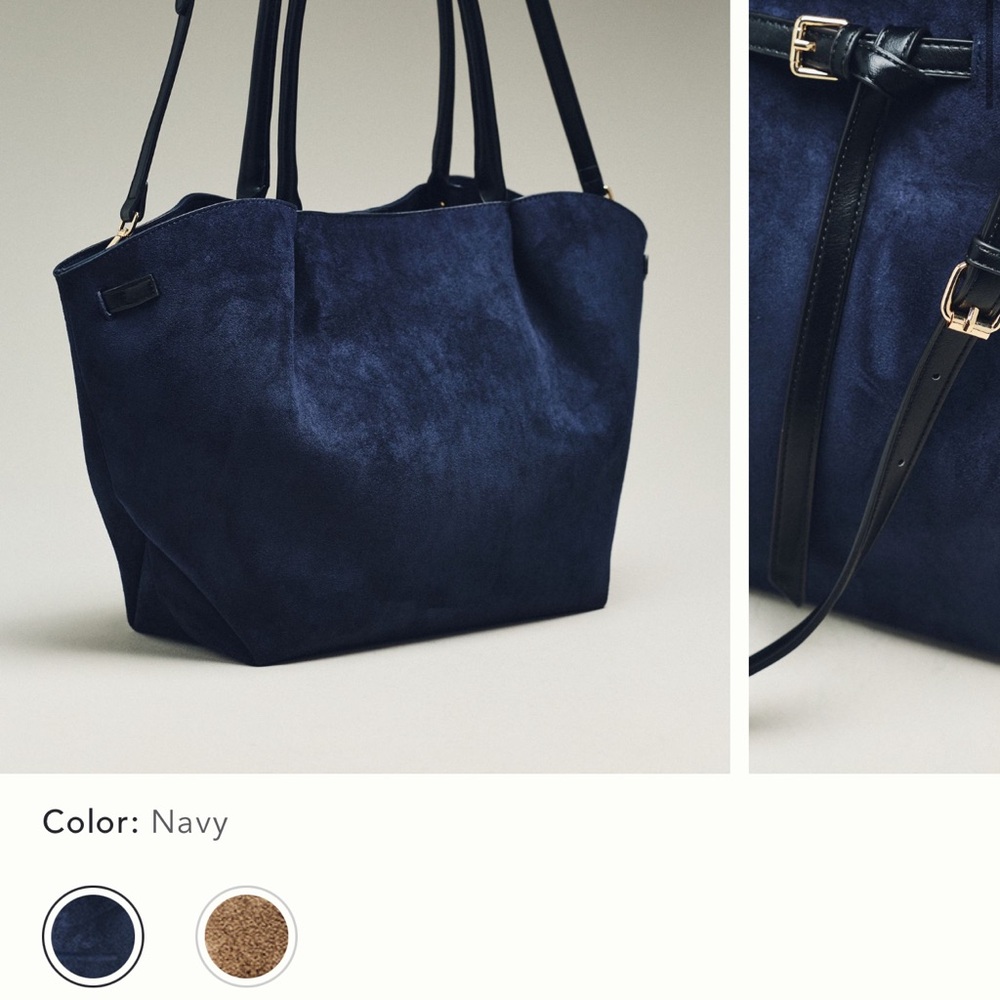 Navy Suede Tote Bag brand new with tags - Picture 3 of 5